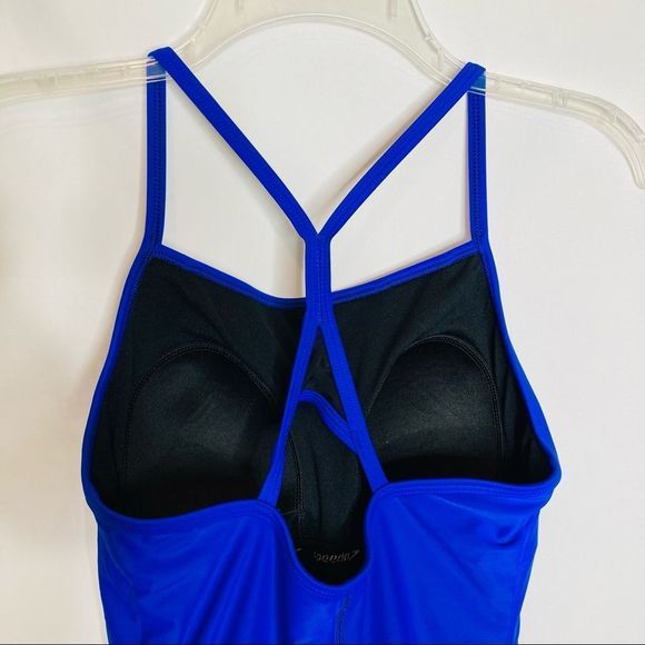 Speedo Blue Racerback Athletic Training One Piece Swimsuit Black Stripe - Picture 4 of 8
